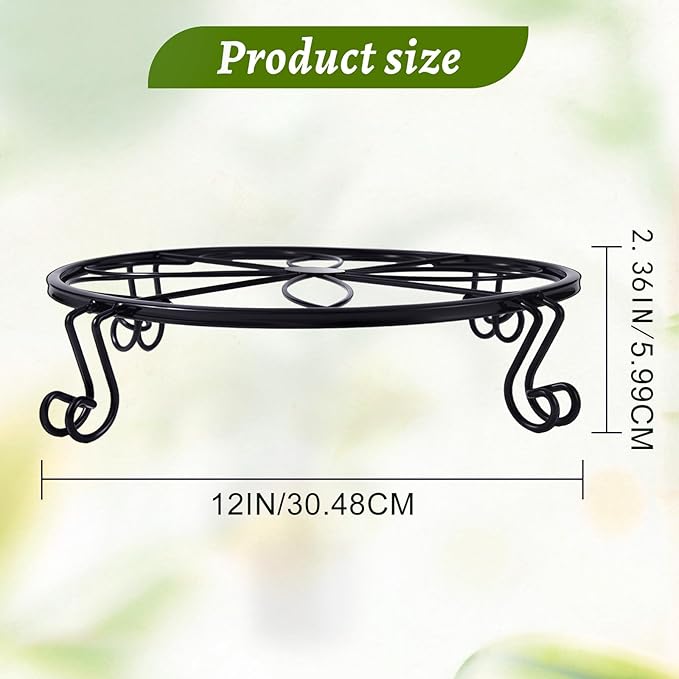 1/2/4 Pack 10/12 Inch Heavy Duty Iron Plant Stands - Rustproof Metal Flower Pot Holder for Indoor Outdoor Use, Round Wrought Iron Planter Stand for Corner Gardening, Patio, Balcony Decor- Black (12IN2PCS)