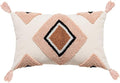 Pink Bohemain Decorative Lumbar Throw Pillow Covers 12x20 Inch - Geometric Moroccan Tufted Cushion Covers with Tassels | Boho Decor for Bed Living Room | Dusty Rose & Cream Textured (Set of 1 B)