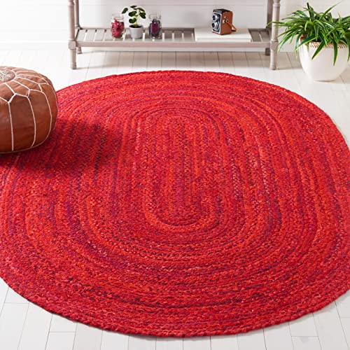 SAFAVIEH Braided Collection Area Rug - 3' x 5' Oval, Red, Handmade Country Farmhouse Reversible Cotton, Ideal for High Traffic Areas in Living Room, Bedroom (BRD452Q) - color: Red, size: 3' x 5' (Oval)