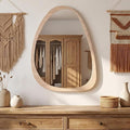 Asymmetrical Wood Frame Wall Mirror, Irregular Organic Decorative Wall-Mounted Mirror for Living Room, Bedroom & Entryway, Modern Mid-Century Boho Accent Mirror 24" x 35"