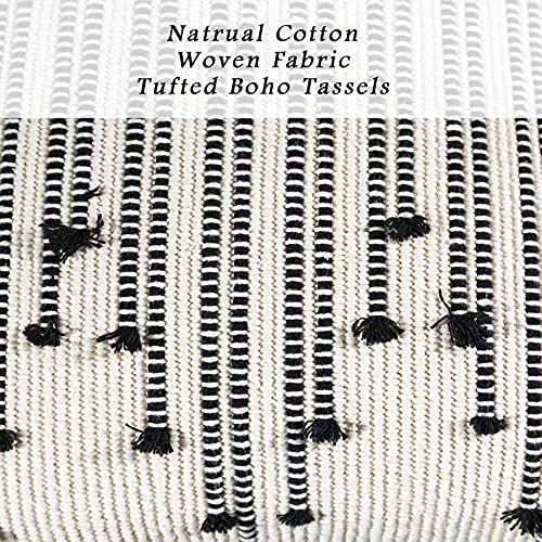 LIGICKY Boho Lumbar Pillow Covers Decorative Woven Tassel Throw Pillows Rectangle Pillow Sham Black and Off White Pillowcase for Couch Sofa Bed Car 12x20 Inch - color: Black Stripe, size: 20" x 12" (Pack of 1)