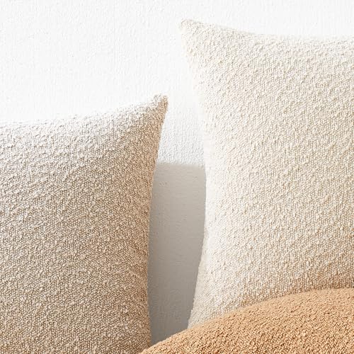 Mixhug Decorative Boucle Throw Pillow Covers, Beige, 18 x 18 Inches, Pack of 2 - Neutral Textured Boho Pillow Covers for Couch and Bed - color: Beige, size: 18" x 18" (Pack of 2)