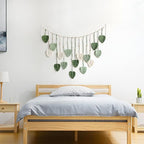 Macrame Wall Hanging, 47x29 inch Large Boho Woven Tapestry Wall Decor Chic Home Wall Art Modern Bohemian Handmade Green Leaf Feather Macrame Tapestry for Bedroom Apartment Living Room Backdrop Decor