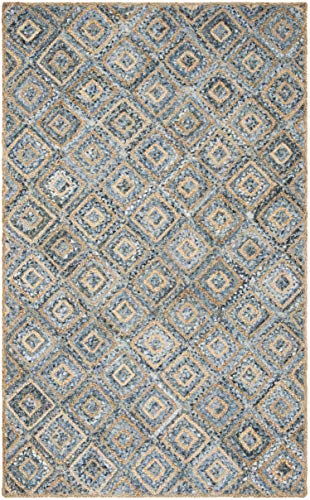 SAFAVIEH Cape Cod Collection Area Rug - 5' x 8', Natural & Blue, Handmade Flat Weave Diamond Braided Jute & Denim, Ideal for High Traffic Areas in Living Room, Bedroom (CAP354A) - color: Natural/Blue, size: 5' x 8' (Rectangular)