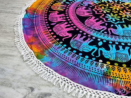 Round Tapestry Indian Mandala Roundie Beach Throw Tapestry Hippy Boho Gypsy Cotton Tablecloth, Round Yoga, Picnic Sheet (42 Inches, Multi Color) - color: Multi Color, size: 42"L x 42"W