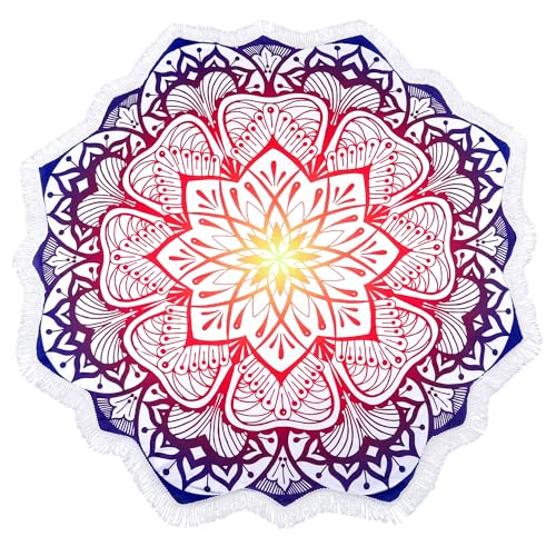 Benefeet Sox Large Mandala Beach Towel Round Microfiber Circle Beach Towels Bohemian Roundie Beach Blanket Quick Dry Beach Throw Blanket Sand Free Pool Towels, 59 Inches Purple Orange - color: Mandala, Purple Orange