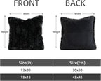 MOOX Rabbit Fur Throw Pillow Covers Decorative Fluffy Soft Fuzzy Plush Luxury Genuine Animal Skin Lumbar Pillow 18"x18" Cushion Cover, Couch-Black
