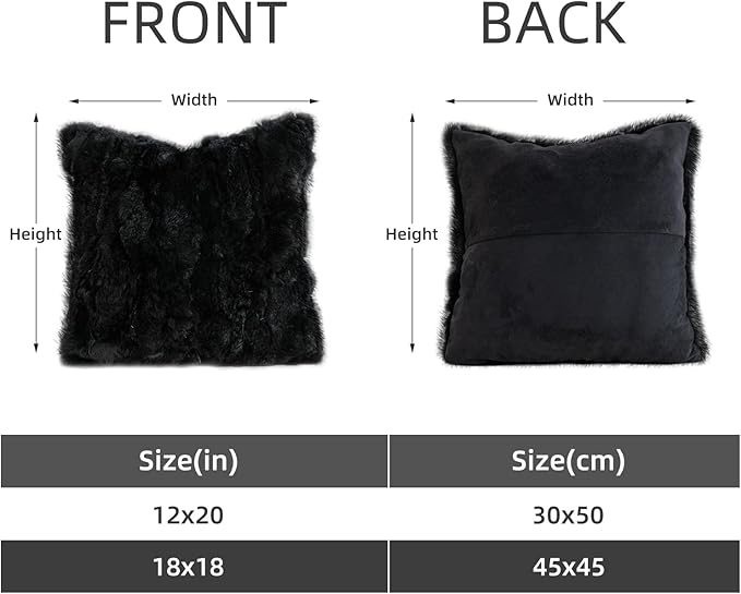 MOOX Rabbit Fur Throw Pillow Covers Decorative Fluffy Soft Fuzzy Plush Luxury Genuine Animal Skin Lumbar Pillow 12"x20" Cushion Cover, Couch-Black