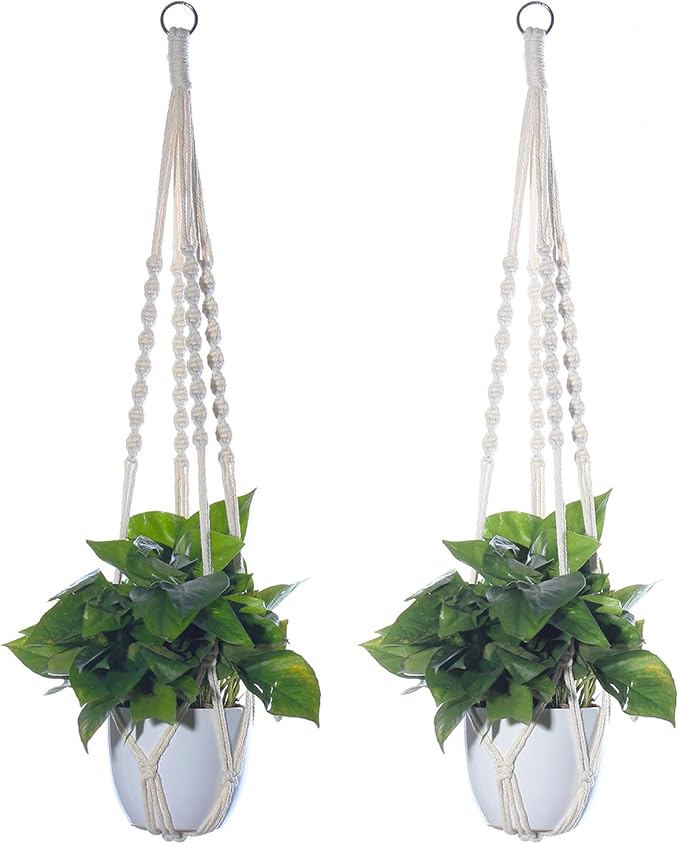 DANELYNN Plant Hanger, Hanging Planter Basket with Wood Beads, Decorative Boho Flower Pot Holder for Indoor Outdoor Plants(Pots Not Included)﻿ (2)