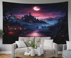 EMMTEEY Halloween Tapestry Halloween Castle Red Moon Dark 60X40 Inch Small Tapestry Wall Art Hanging Tapetries for Bedroom Living Room Dorm Décor