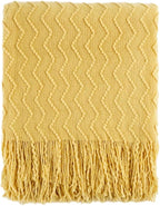 BATTILO HOME Yellow Throw Blanket for Couch, Textured Soft Gold Throw Blankets, Decorative Knitted Mustard Blanket for Sofa Bed Living Room, 50"x60"