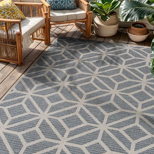 Rugshop Blue Contemporary Geometric Indoor/Outdoor Area Rug — Hose Washable for Living Room, Dining Room and Bedroom, 4' x 6' - size: 4' x 6' (Rectangular)