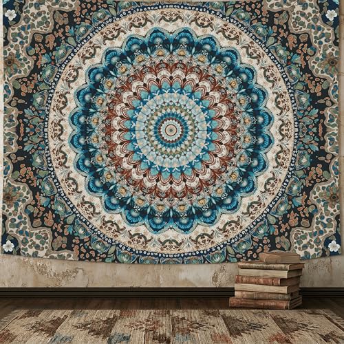 Motanber Boho Mandala Tapestry Wall Hanging Bohemian Medallion Tapestry Aesthetic Vintage Floral Hippie Indian Cool Small Tapestries for Bedroom Living Room Dorm Decor 48 x 36 Inch - color: Blue Beige, size: 48"L x 36"W