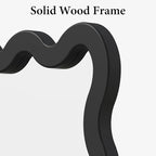 24"x36" Matte Black Wavy Wall Mirror for Bathroom Vanity, Large Solid Wood Asymmetrical Mirror, Irregular Squiggle Mirror for Bedroom, Modern Funky Aesthetic Decor