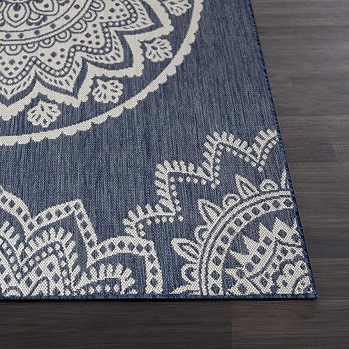 CAMILSON Outdoor Rug 8x10 Modern Area Rugs for Indoor and Outdoor Patios and Porches - Waterproof, Washable, Non-Shedding, Easy-to-Clean Outside Carpet (8 x 10, Medallion - Blue/White) - color: Medallion - Blue / White, size: 8' x 10' (Rectangular)