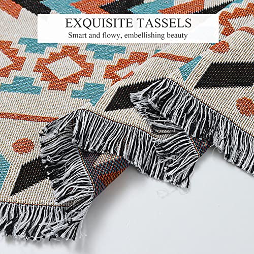 LumiSyne Double-Sided Cotton Woven Throw Blanket with Tassel Jungle Bohemian Style Tapestry Shawl Multi-Function Decorative Throws for Sofa Bed Armchair Camping Blanket Tablecloth Carpet 160x130cm - color: Fair Isle