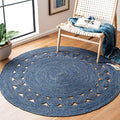 SAFAVIEH Area Rug 6' Round - Natural Fiber Collection - Navy, Handmade Jute, Boho Farmhouse Braided Design (NF364N) - color: Navy, size: 6' (Round)
