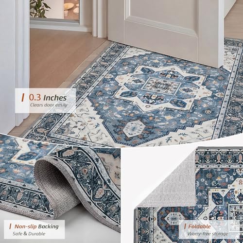 MINIDEAR 2x3 Area Rugs for Entryway Kitchen, Washable Rug Small Accent Rugs for Bedroom Non Slip Vintage Rug Thin Carpet Mat for Home, Blue - color: 02blue, size: 2' x 3' (Rectangular)
