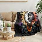 Celestial Sun Moon Flannel Blanket Boho Mid Century Day and Night Throw Blanket Farmhouse Colorfl Sunflower Throw Blanket Bed Blanket Yellow Flowers Plush Blanket for Bedroom Decor 50"x60"