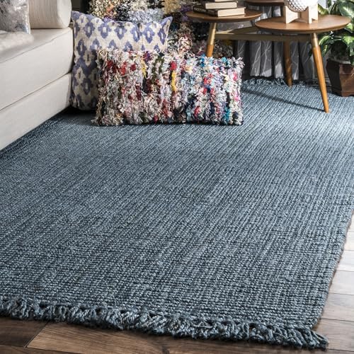 Nuloom Daniela Blue, 6' x 9', Handmade, Jute, Tassel, Soft and Textured, High Traffic, Stain Resistant, Easy Clean, Durable Area Rug for Bedroom, Living Room, Dining Space, Foyer, Entryway - color: Blue, size: 6' x 9' (Rectangular)
