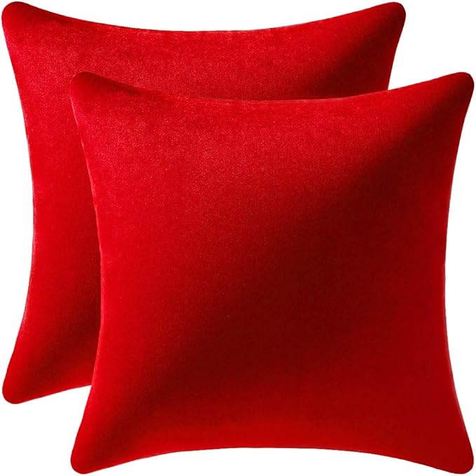 Throw Pillow Covers 22x22 Christmas Red: Pack of 2 Cozy Soft Velvet Square Modern Luxury Decorative Throw Pillow Cases for Sofa Couch Living Room Bed Home Decor