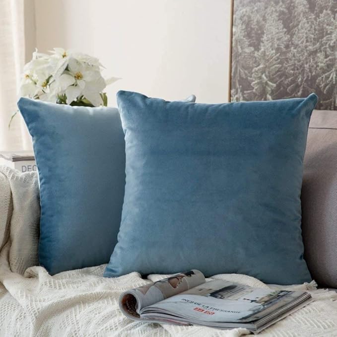 MIULEE Velvet Throw Pillow Covers 18x18 Inch, Pack of 2 - Light Blue, Soft Solid Decorative Pillow Covers Cushion Cases Modern Luxury Home Decor for Spring Couch Sofa Bedroom Livingroom