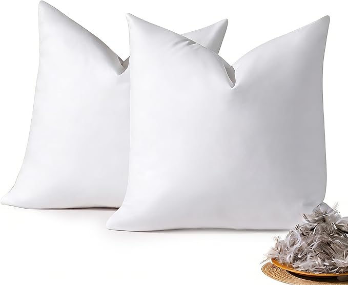 24x24 Euro Pillow Inserts Pack of 2, Decorative Feather Down Pillows with 100% Coton Cover,Throw Pillow for Bed, Couch and Sofa.