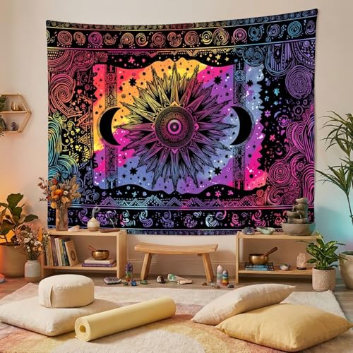 Lifeel Hippie Sun Moon Tapestry, Neon Aesthetics Bohemian Tapestries for Bedroom Living Room Dorm, 36x48 inches - color: Colorful, size: 48"L x 36"W