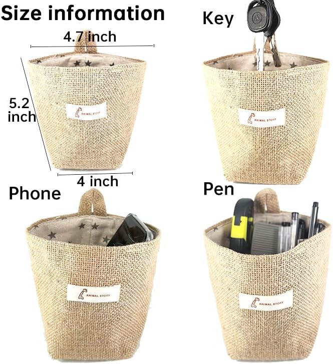 4 Pack Hanging Basket for Door,Small Wall Basket Decor,Jute Hanging Wall Storage,Wall Baskets for Plants,Boho Camper Decor Storage for Key, Sunglasses, Wallet on Door,with Mounting Hook