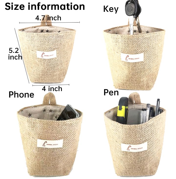 perfsign 4 Pack Hanging Basket for Door,Small Wall Basket Decor,Jute Hanging Wall Storage,Wall Baskets for Plants,Boho Camper Decor Storage for Key, Sunglasses, Wallet on Door,with Mounting Hook