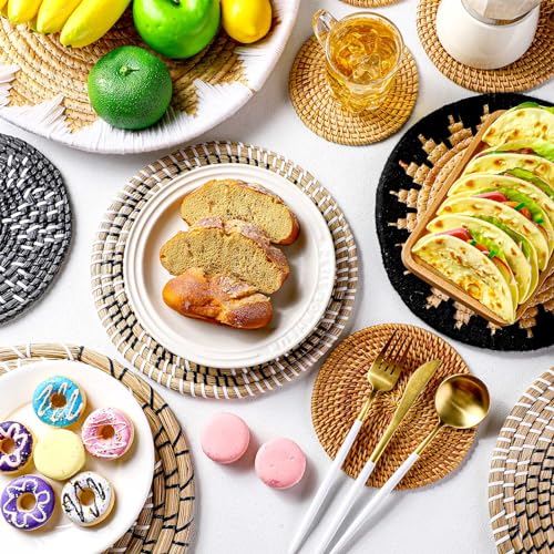 11 Pcs Boho Hanging Wall Basket Decor Handmade Woven Basket Wall Decorative Boho Wicker Baskets Placemats Round Farmhouse Bulrush Art for Rustic Home Decorations Christmas Gift(Stylish) - style: Stylish