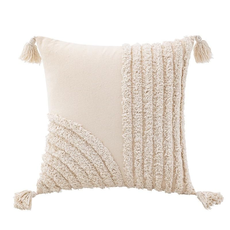 Bohemian Style Tufted Pillowcase Hand Painted Cushion Pillow Cover with Tassel Detail for Living Room Sofa and Office Lumbar Support (18 * 18(Without core),C2) - color: C2