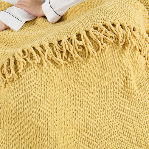 Home Soft Things Yellow Throw Blanket Knitted Tweed Throw 50'' x 60'', Jojoba Yellow, Super Soft Cozy Warm Comfortable Breathable Throw for Living Room Chair Couch Bed Sofa Bedroom Home Décor - color: Jojoba Yellow, size: 50 in x 60 in