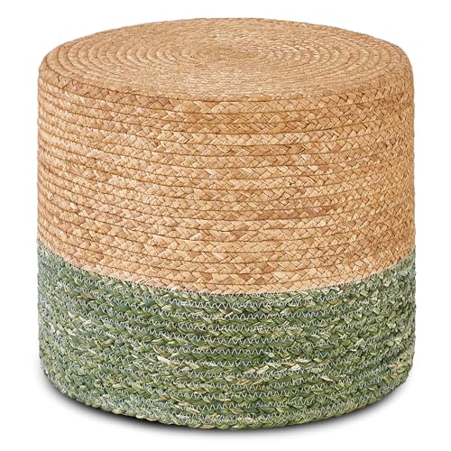 Wimarsbon 18'' Ottoman Pouf, Natural Braided Poof, Rustic Handweave Lounge Pouffe, Boho Footrest Stool for Bedroom, Accent Table for Living Room (Natural Water Hyacinth + Green Corn Husk) - color: 18inch Natural Water Hyacinth + Green Corn Husk