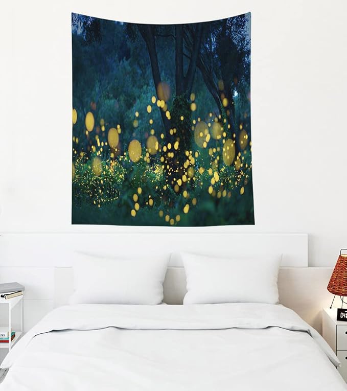 EMMTEEY Dark Night Trees Lightning Bugs Fireflies Wall Art - 50X60 Tapestry for Kitchen for Friends and Families
