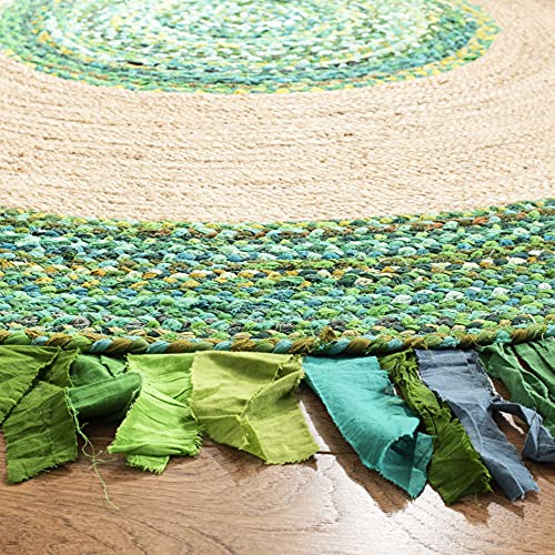 SAFAVIEH Cape Cod Collection Area Rug - 3' Round, Green & Natural, Handmade Boho Fringe Jute & Cotton, Ideal for High Traffic Areas in Living Room, Bedroom (CAP701Y) - color: Green/Natural, size: 3' (Round)