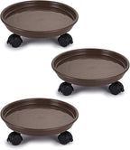 Fasmov 3 Pcs Plant Pallet Caddy Plant Stand Round Flower Pot Mover, Plant Pot Pallet Dolly Caster with Universal Wheels (Brown)