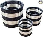 African Planter Baskets Sets of 3 Woven Sisal Baskets for Indoor Plant Pots Covers Home Decor Storage Organizer Gifts Zen Designs Arts and Crafts (Stripe Black White)