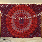 Bless International Handmade Indian hippie Bohemian Psychedelic Peacock Mandala Wall hanging College Dorm Beach Throws Table Cloth Bedding Tapestry (Blue Red, Medium(54x60Inches)(137x152cms)) - color: Blue Red, size: 60"L x 54"W