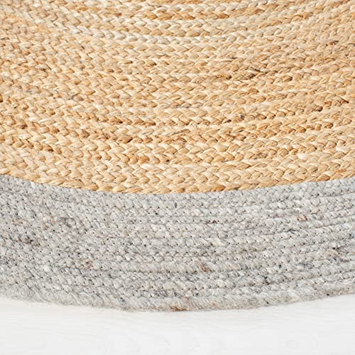 SAFAVIEH Braided Collection Area Rug - 3' Round, Silver & Natural, Handmade Country Cottage Reversible Jute, Ideal for High Traffic Areas in Living Room, Bedroom (BRD910G) - color: Silver/Natural, size: 3' (Round)