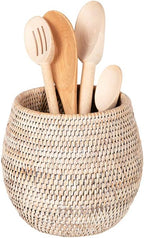 KOUBOO La Jolla Coco Rattan Bowl, White-Wash, Small Planter