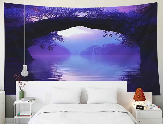 EMMTEEY Landscape Tapestry Romantic Purple Lake 60X40 Inch Small Tapestry Wall Art Hanging Tapetries for Bedroom Living Room Dorm Décor