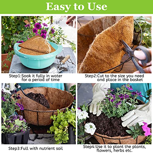 Riare 4 Pack 16 Inch Round Coco Liners Replacement, 100% Natural Coconut Coir Liners for Hanging Baskets, Garden Flower Vegetables Planter Pot, Window Box, Fence, Decks - size: 16inch