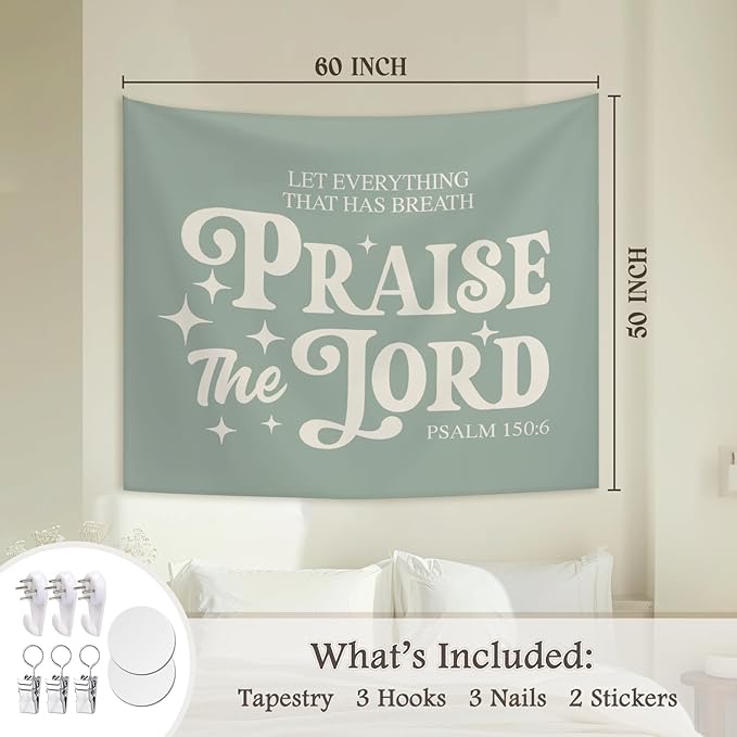 STHTTSW Sage Green Christian Bible Wall Tapestry, Inspirational Wall Decor, Wall Art Home Decor, Christian Gift for Women, Tapestry for Bedroom, Living Room Dining Room Office, 50x60 Inch