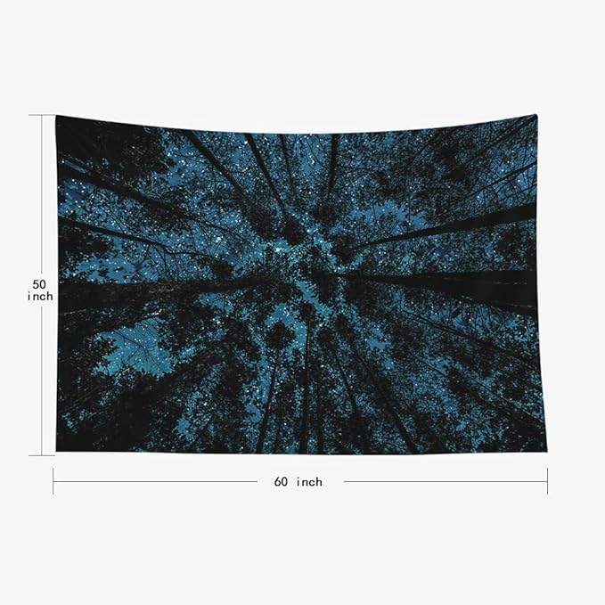 EMMTEEY Black Forest Tapestry Forest in Night Sky with Stars and Clouds Tapestries for Women 60X50 Inches Tapestries Wall Art Present for Families