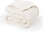 EverGrace Cable Jacquard Sherpa Fleece Throw Blanket for Couch, Super Soft Cozy Fuzzy Plush Blankets for All Seasons, Reversible Thick Warm Blanket for Bed, Sofa, Living Room, Ivory White, 50" x 60"