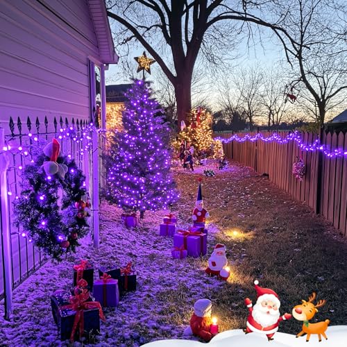 JMEXSUSS 600LED Purple Solar Halloween Lights, 206.7ft Solar String Lights Outdoor Waterproof, 8 Modes Purple Christmas Lights for Outside Yard Patio Tree Garden Xmas Halloween Decor - color: Purple, size: 600LED*1