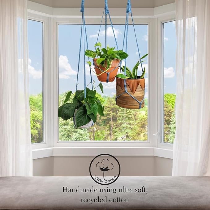 Set of 3 Macrame plant hanger for pots 4-10” live plants indoor and outdoor decor hanging plant holder Boho décor Plant stand Indoor plant shelf for Hanging planter for plant pots (Cloudy Day)