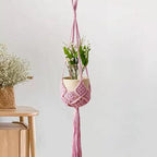 2 Pack Macrame Hanging Planters with Patterns - Stylish Plant Hangers Crochet Boho Plant Holder Hanging Plant Basket for Up to 6 Inch Pots(Pink)