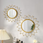 Gold Mirrors for Wall - Metal Sunburst Wall Mirror Room Decor & Home Decor, Boho Mirror Wall Decor Gifts for Women & Moms (Medium, Flower)